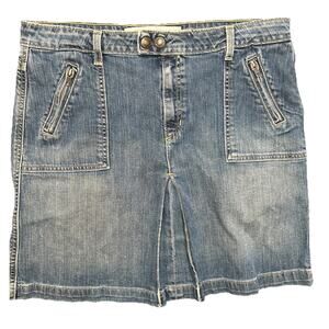 Gap Y2K Denim Jean Mini Skirt Front Slit Size 14 Blue Med Wash (36x19) Stretch
